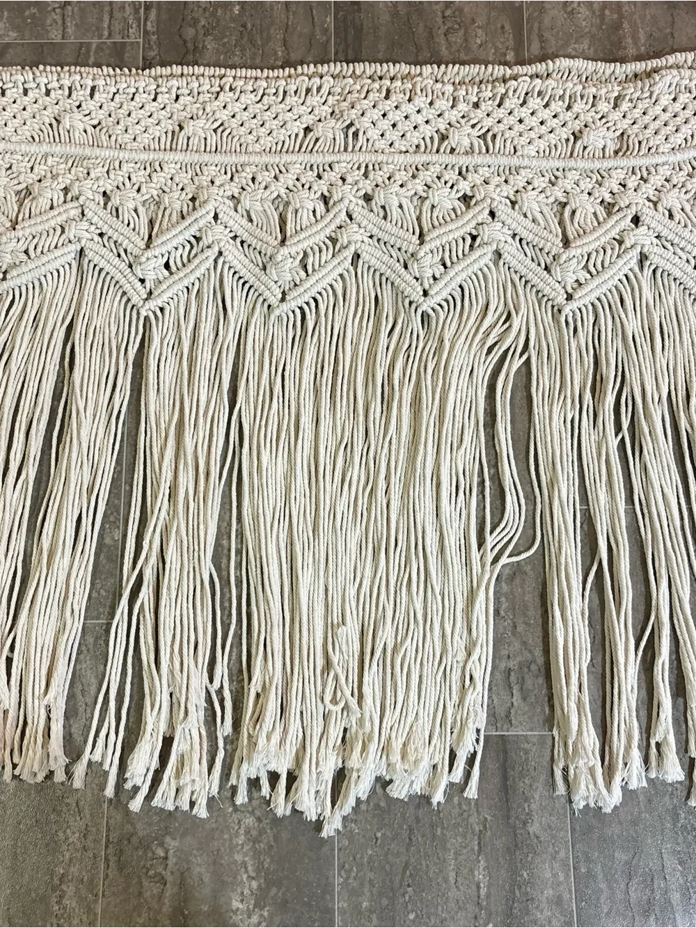 Large Boho Macrame Wall Hanging Fringe Tapestry Natural Cotton 69x29 NWOT